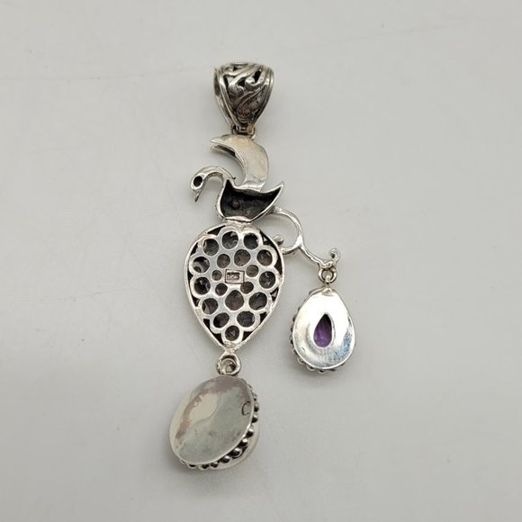 Silver Filigree Phoenix Swan Pendant Mabe Pearl Amethyst Statement Art - Picture 8 of 11
